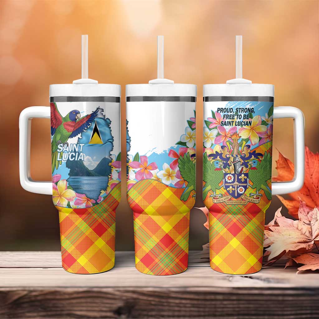 Saint Lucia Independence Day Tumbler With Handle Saint Lucian Map Pitons Madras Pattern