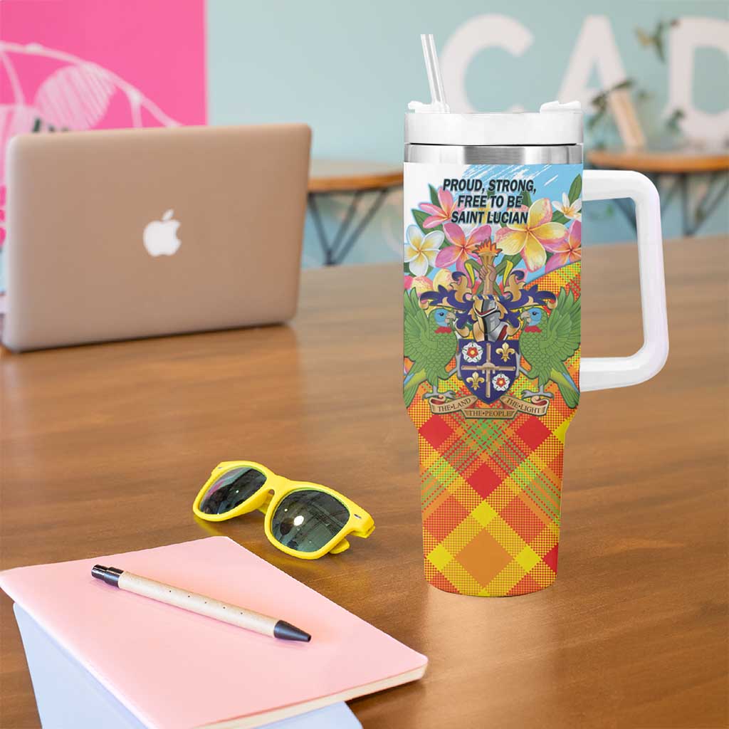 Saint Lucia Independence Day Tumbler With Handle Saint Lucian Map Pitons Madras Pattern