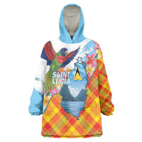 Saint Lucia Independence Day Wearable Blanket Hoodie Saint Lucian Map Pitons Madras Pattern