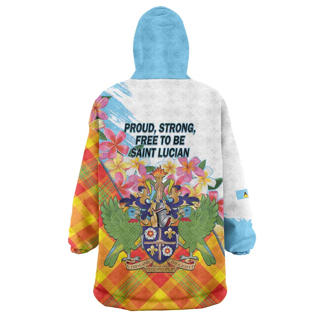 Saint Lucia Independence Day Wearable Blanket Hoodie Saint Lucian Map Pitons Madras Pattern