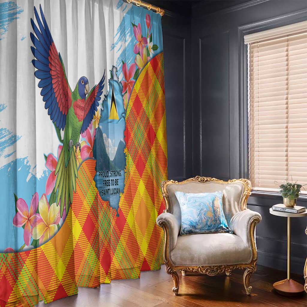 Saint Lucia Independence Day Window Curtain Saint Lucian Map Pitons Madras Pattern