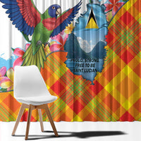 Saint Lucia Independence Day Window Curtain Saint Lucian Map Pitons Madras Pattern