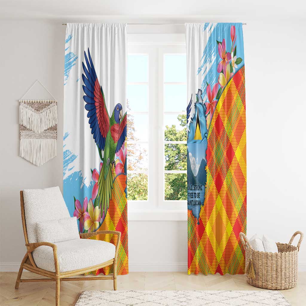Saint Lucia Independence Day Window Curtain Saint Lucian Map Pitons Madras Pattern