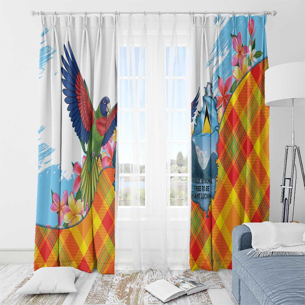 Saint Lucia Independence Day Window Curtain Saint Lucian Map Pitons Madras Pattern