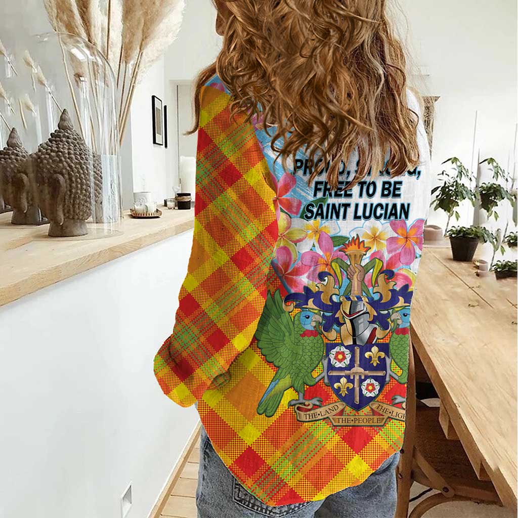 Saint Lucia Independence Day Women Casual Shirt Saint Lucian Map Pitons Madras Pattern