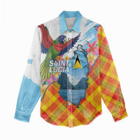 Saint Lucia Independence Day Women Casual Shirt Saint Lucian Map Pitons Madras Pattern