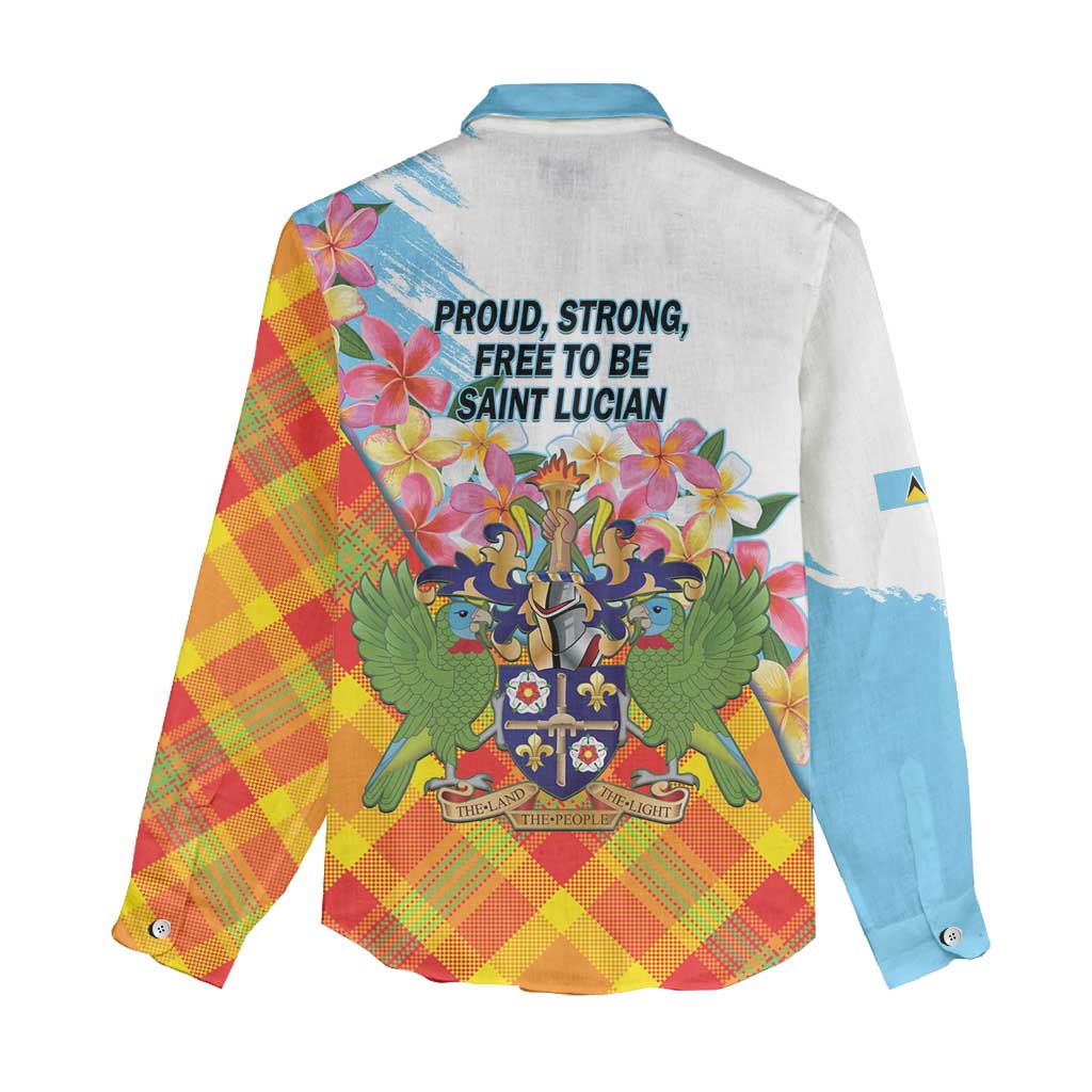 Saint Lucia Independence Day Women Casual Shirt Saint Lucian Map Pitons Madras Pattern