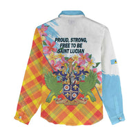 Saint Lucia Independence Day Women Casual Shirt Saint Lucian Map Pitons Madras Pattern