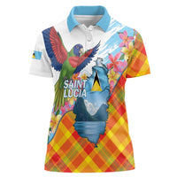 Saint Lucia Independence Day Women Polo Shirt Saint Lucian Map Pitons Madras Pattern