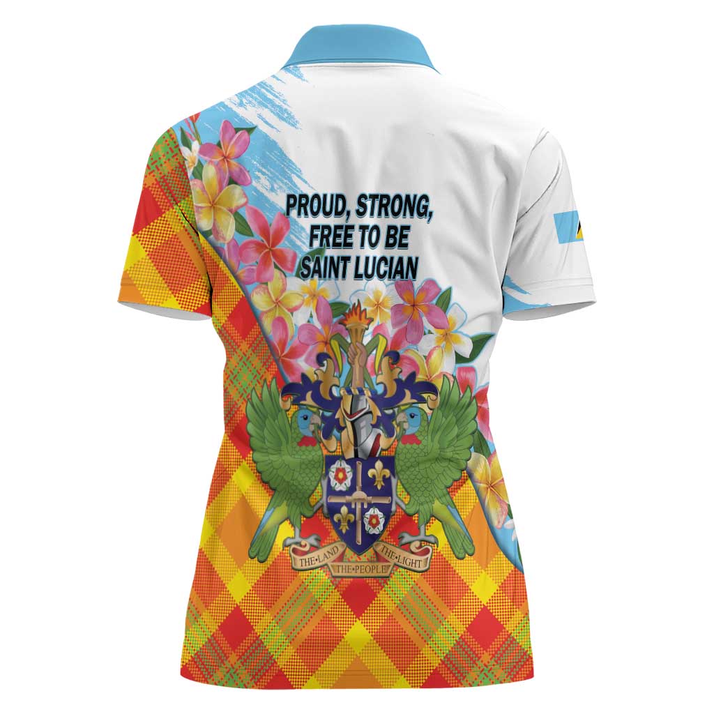 Saint Lucia Independence Day Women Polo Shirt Saint Lucian Map Pitons Madras Pattern