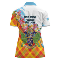 Saint Lucia Independence Day Women Polo Shirt Saint Lucian Map Pitons Madras Pattern
