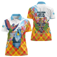Saint Lucia Independence Day Women Polo Shirt Saint Lucian Map Pitons Madras Pattern