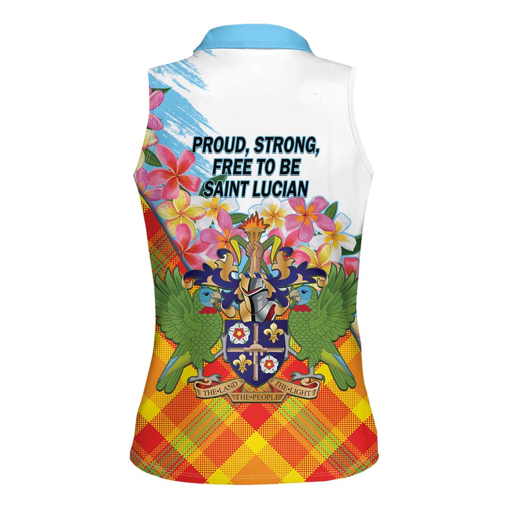 Saint Lucia Independence Day Women Sleeveless Polo Shirt Saint Lucian Map Pitons Madras Pattern