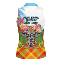 Saint Lucia Independence Day Women Sleeveless Polo Shirt Saint Lucian Map Pitons Madras Pattern