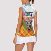 Saint Lucia Independence Day Women Sleeveless Polo Shirt Saint Lucian Map Pitons Madras Pattern