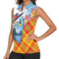 Saint Lucia Independence Day Women Sleeveless Polo Shirt Saint Lucian Map Pitons Madras Pattern