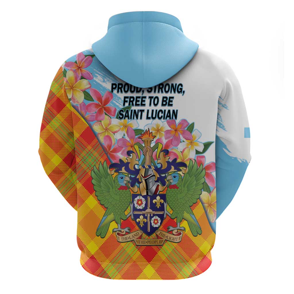 Saint Lucia Independence Day Zip Hoodie Saint Lucian Map Pitons Madras Pattern