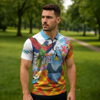 Saint Lucia Independence Day Zipper Polo Shirt Saint Lucian Map Pitons Madras Pattern