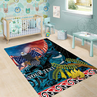 Personalised United States And New Zealand Area Rug USA Eagle With Kowhai Aotearoa Tui Bird - Wonder Print Shop