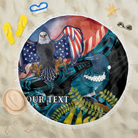 Personalised United States And New Zealand Beach Blanket USA Eagle With Kowhai Aotearoa Tui Bird - Wonder Print Shop