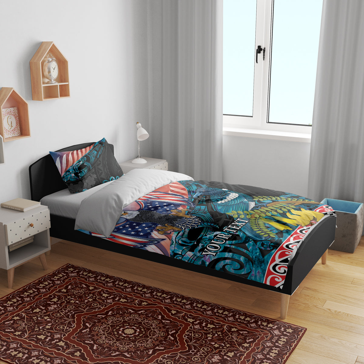 Personalised United States And New Zealand Bedding Set USA Eagle With Kowhai Aotearoa Tui Bird - Wonder Print Shop