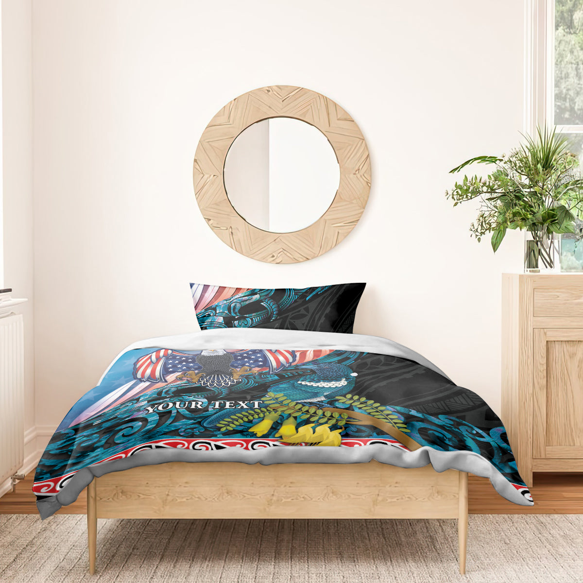 Personalised United States And New Zealand Bedding Set USA Eagle With Kowhai Aotearoa Tui Bird - Wonder Print Shop