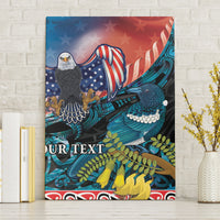 Personalised United States And New Zealand Canvas Wall Art USA Eagle With Kowhai Aotearoa Tui Bird - Wonder Print Shop