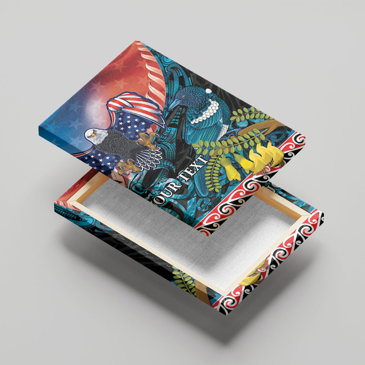 Personalised United States And New Zealand Canvas Wall Art USA Eagle With Kowhai Aotearoa Tui Bird - Wonder Print Shop