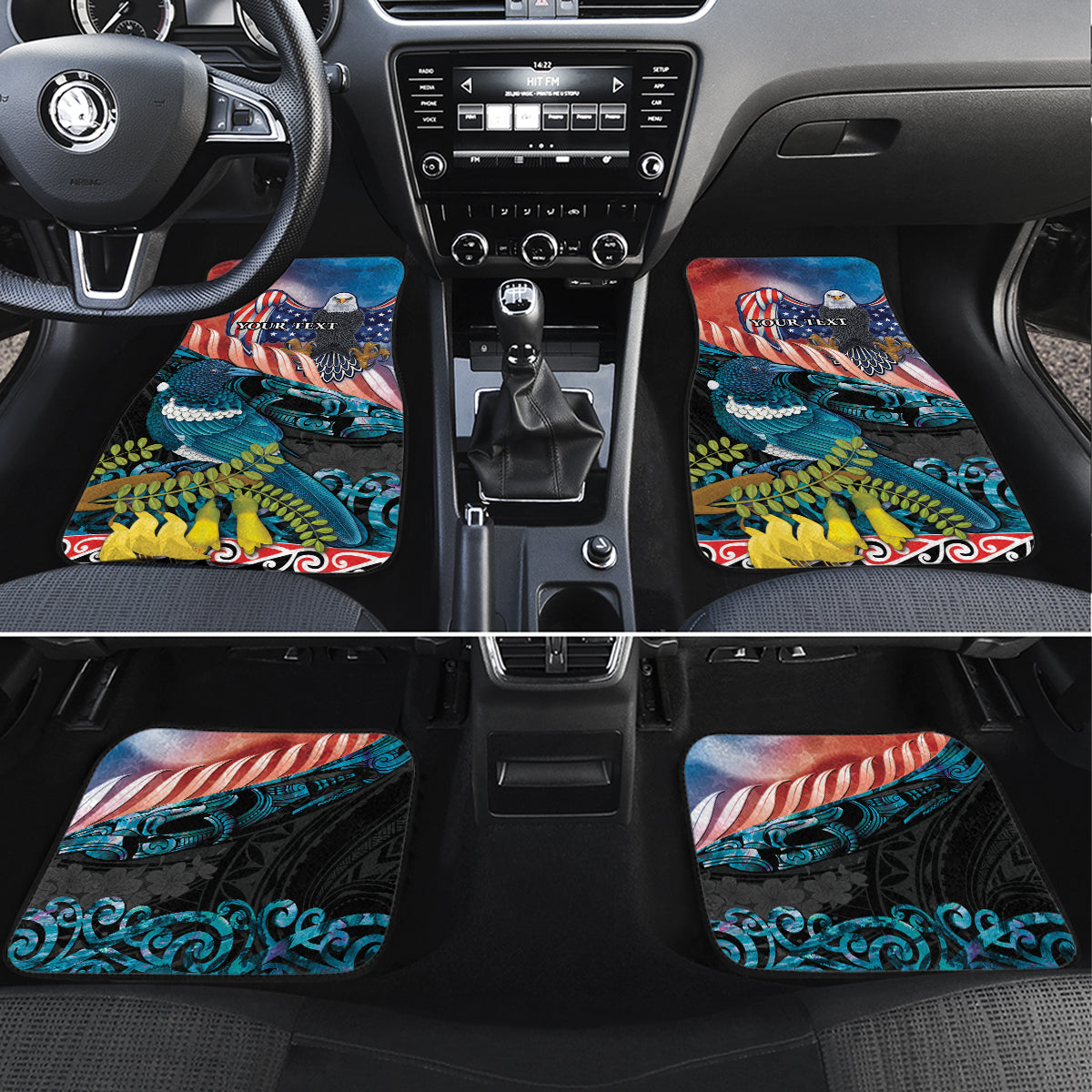 Personalised United States And New Zealand Car Mats USA Eagle With Kowhai Aotearoa Tui Bird - Wonder Print Shop
