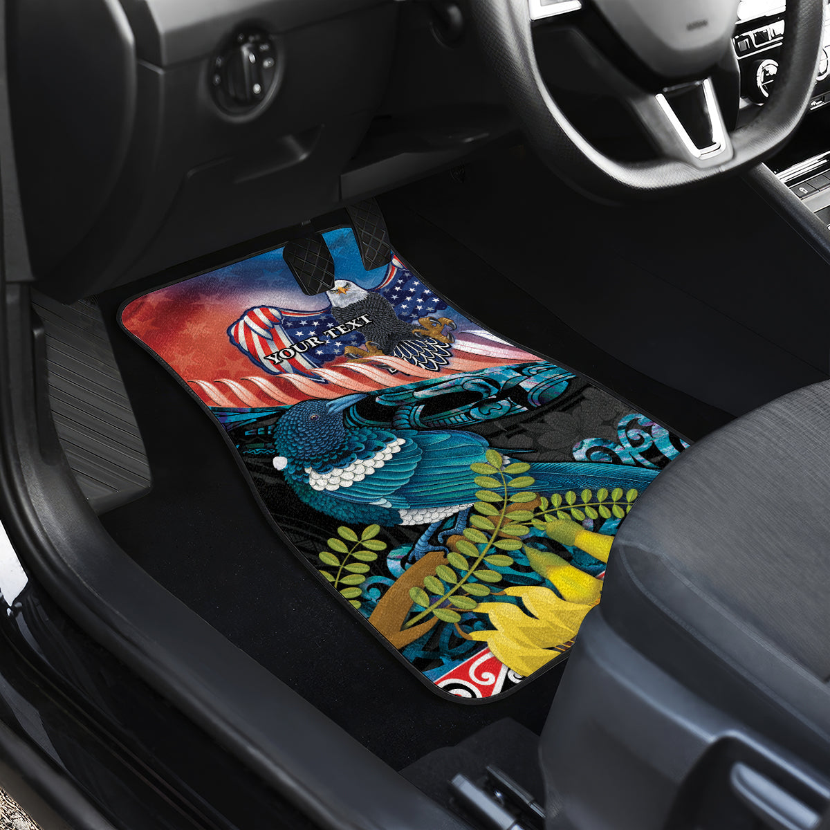 Personalised United States And New Zealand Car Mats USA Eagle With Kowhai Aotearoa Tui Bird - Wonder Print Shop