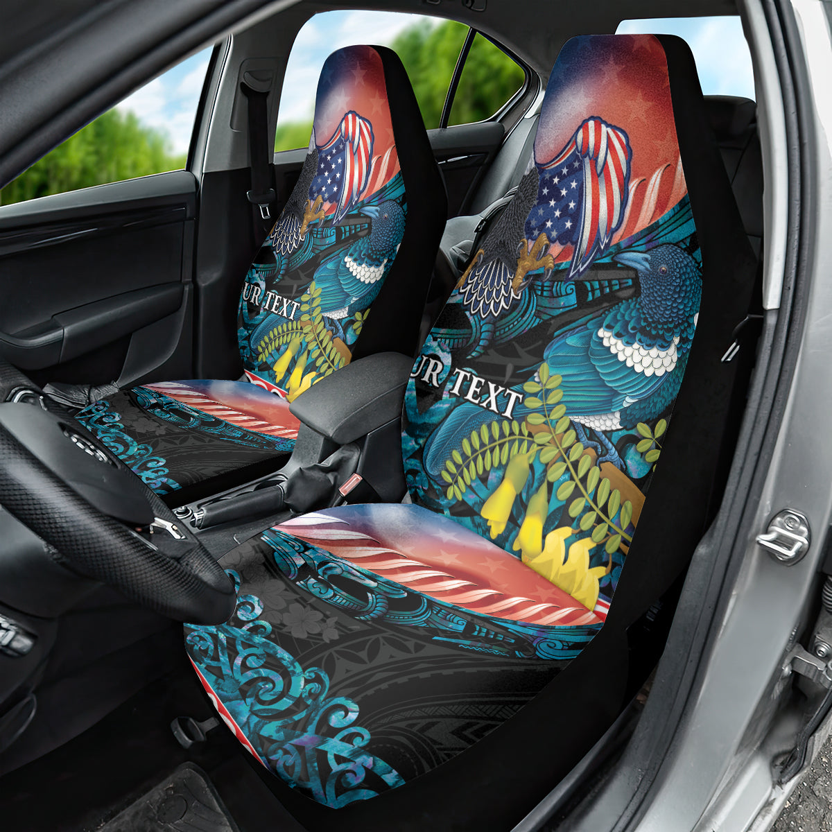 Personalised United States And New Zealand Car Seat Cover USA Eagle With Kowhai Aotearoa Tui Bird - Wonder Print Shop