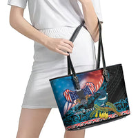 Personalised United States And New Zealand Leather Tote Bag USA Eagle With Kowhai Aotearoa Tui Bird - Wonder Print Shop