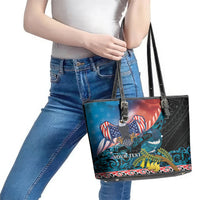 Personalised United States And New Zealand Leather Tote Bag USA Eagle With Kowhai Aotearoa Tui Bird - Wonder Print Shop