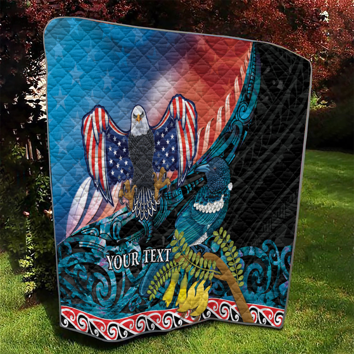 Personalised United States And New Zealand Quilt USA Eagle With Kowhai Aotearoa Tui Bird - Wonder Print Shop
