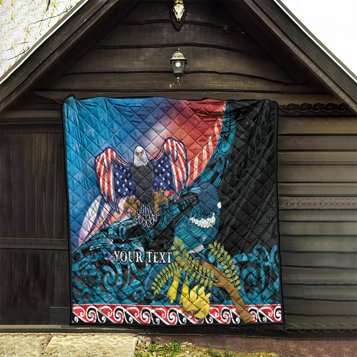 Personalised United States And New Zealand Quilt USA Eagle With Kowhai Aotearoa Tui Bird - Wonder Print Shop