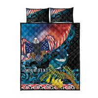 Personalised United States And New Zealand Quilt Bed Set USA Eagle With Kowhai Aotearoa Tui Bird - Wonder Print Shop
