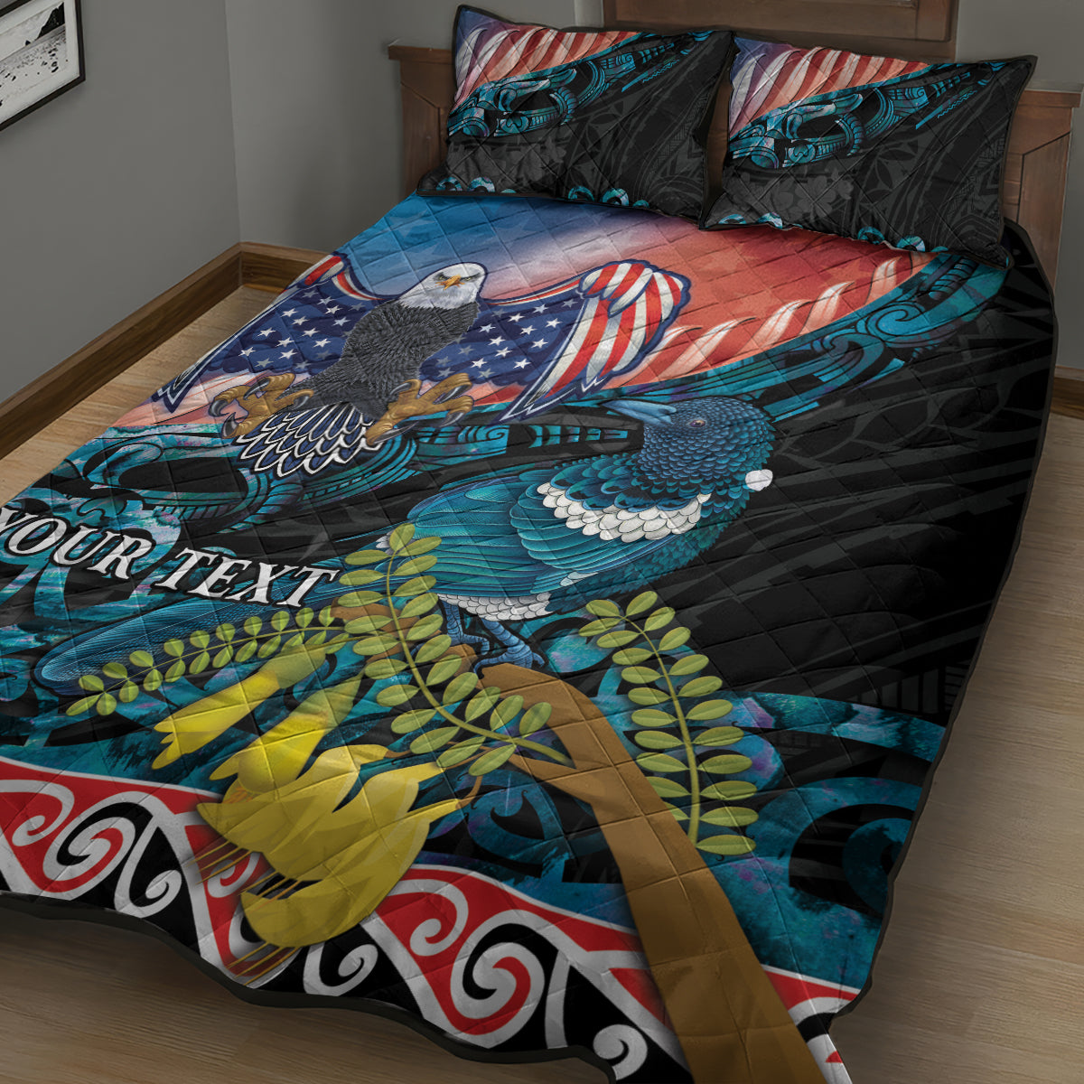 Personalised United States And New Zealand Quilt Bed Set USA Eagle With Kowhai Aotearoa Tui Bird - Wonder Print Shop