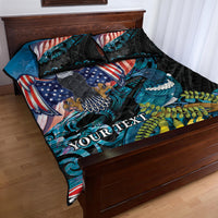 Personalised United States And New Zealand Quilt Bed Set USA Eagle With Kowhai Aotearoa Tui Bird - Wonder Print Shop