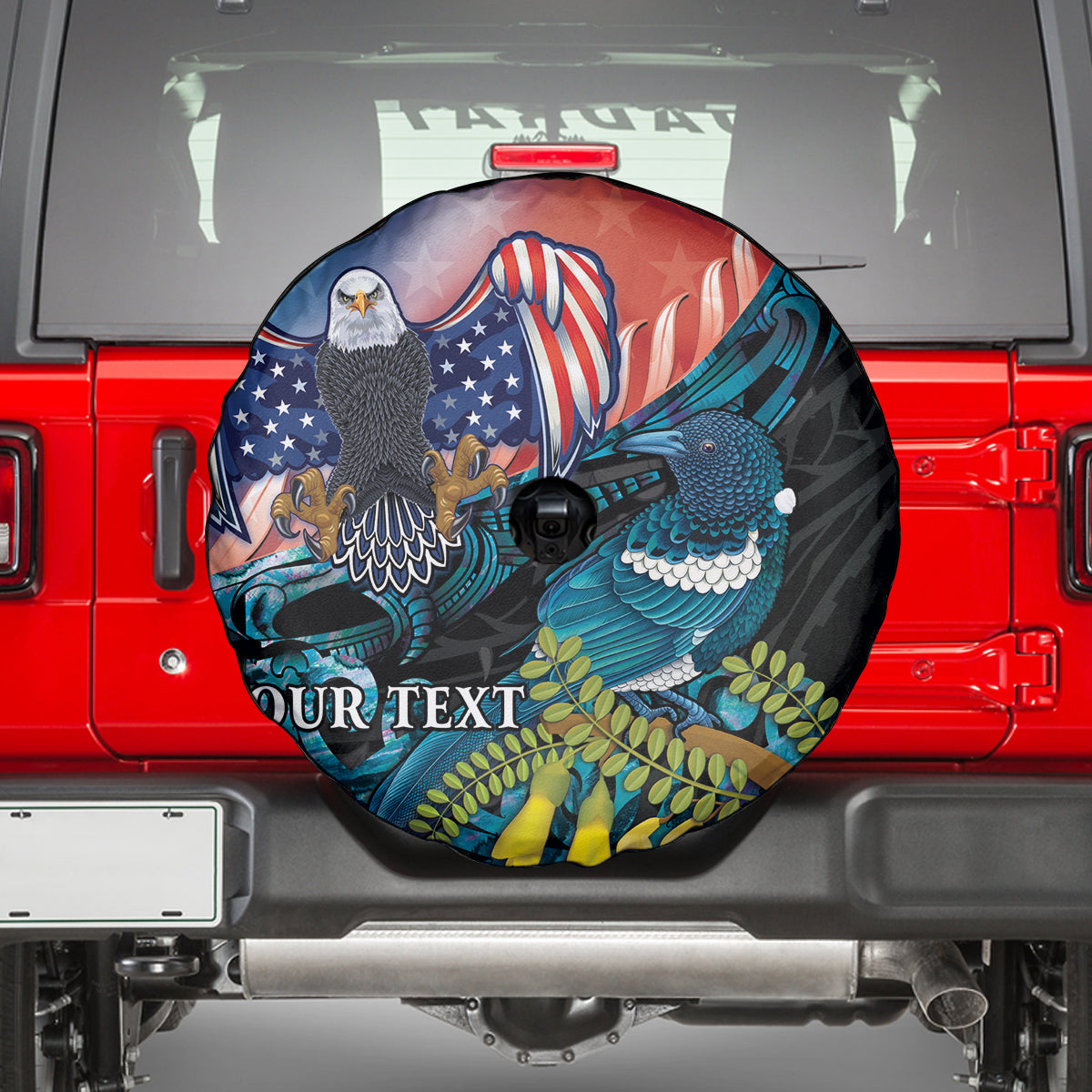 Personalised United States And New Zealand Spare Tire Cover USA Eagle With Kowhai Aotearoa Tui Bird - Wonder Print Shop