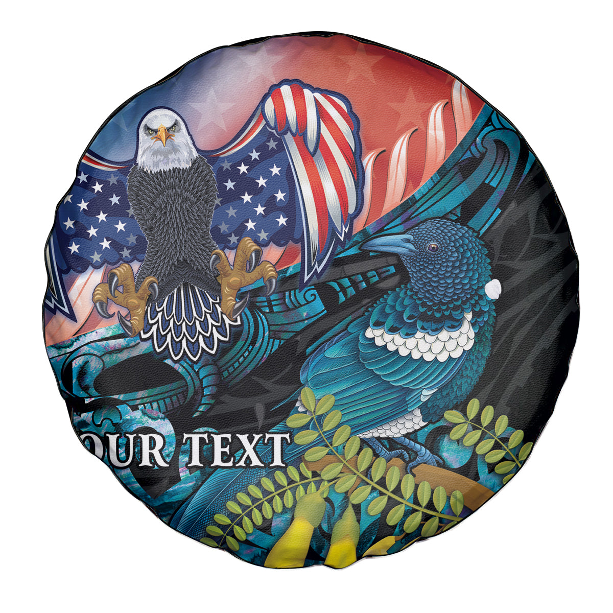 Personalised United States And New Zealand Spare Tire Cover USA Eagle With Kowhai Aotearoa Tui Bird - Wonder Print Shop