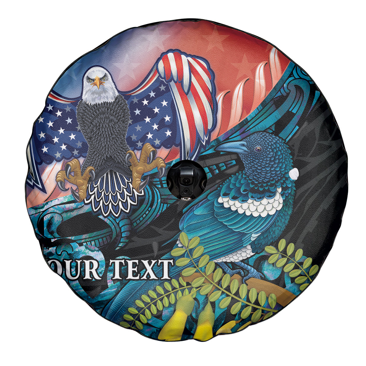 Personalised United States And New Zealand Spare Tire Cover USA Eagle With Kowhai Aotearoa Tui Bird - Wonder Print Shop