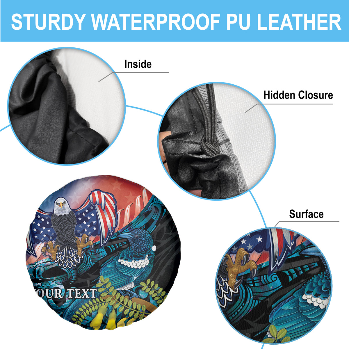 Personalised United States And New Zealand Spare Tire Cover USA Eagle With Kowhai Aotearoa Tui Bird - Wonder Print Shop