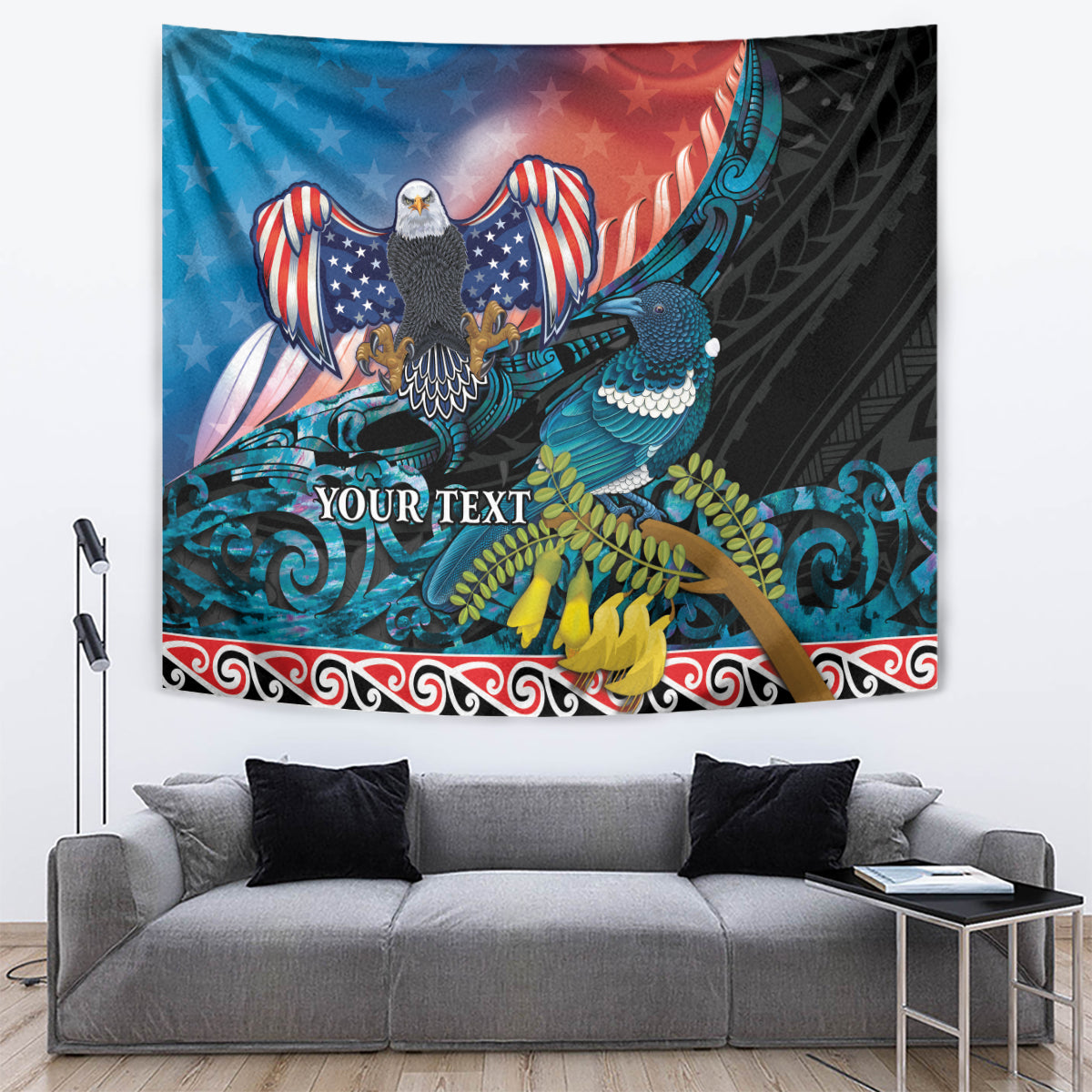 Personalised United States And New Zealand Tapestry USA Eagle With Kowhai Aotearoa Tui Bird - Wonder Print Shop