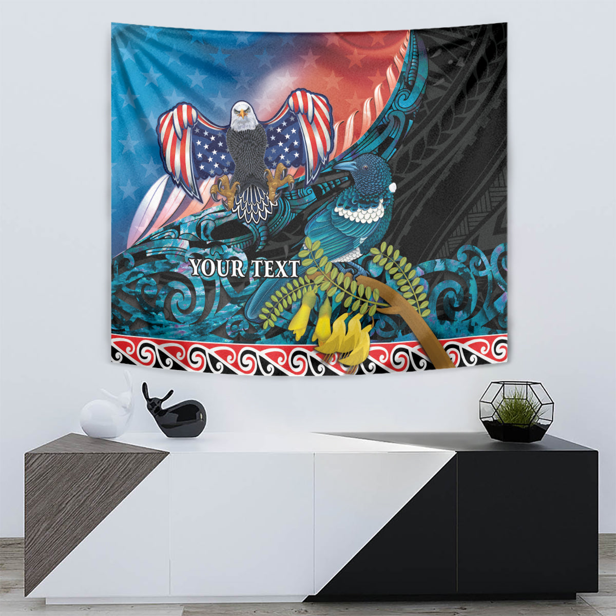 Personalised United States And New Zealand Tapestry USA Eagle With Kowhai Aotearoa Tui Bird - Wonder Print Shop