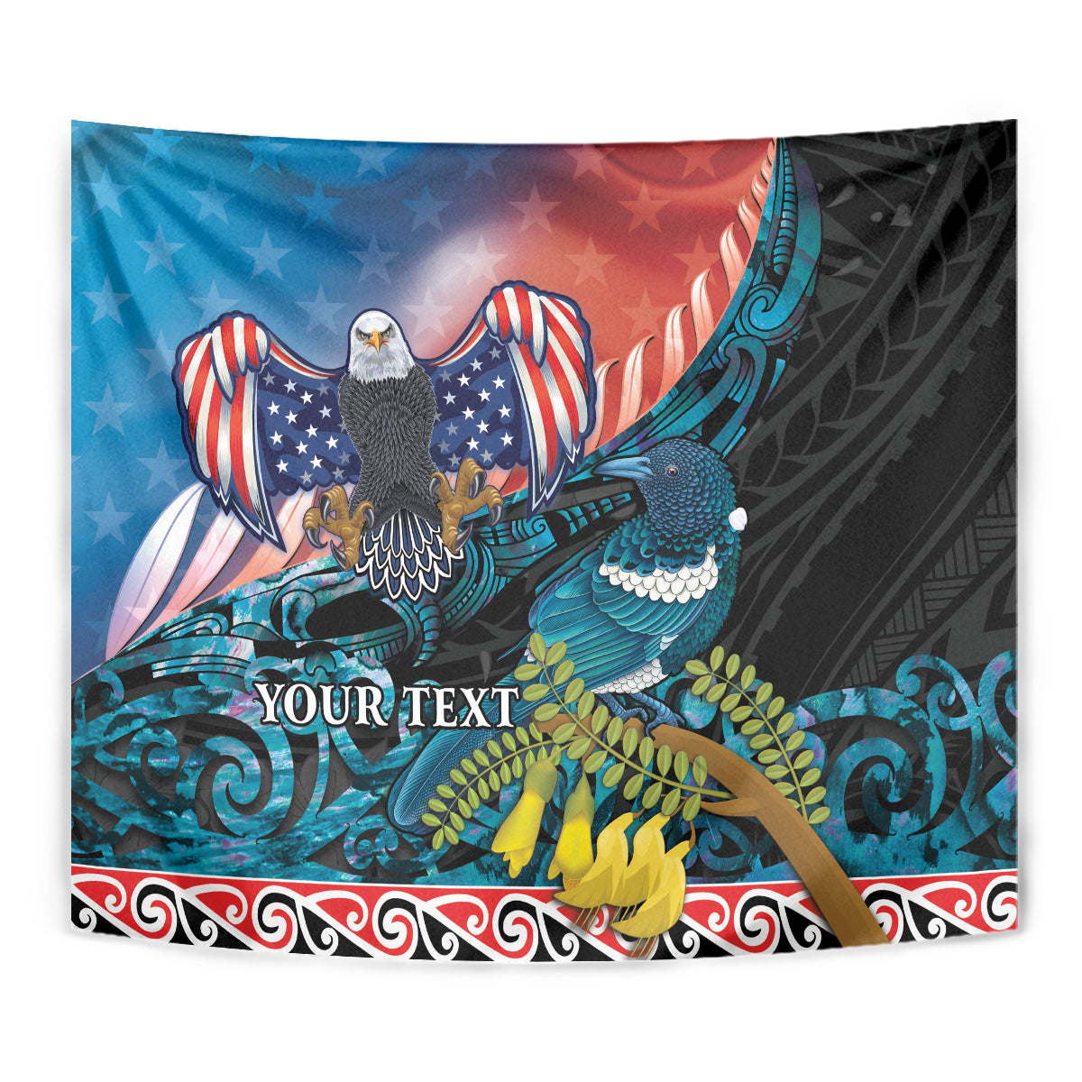 Personalised United States And New Zealand Tapestry USA Eagle With Kowhai Aotearoa Tui Bird - Wonder Print Shop