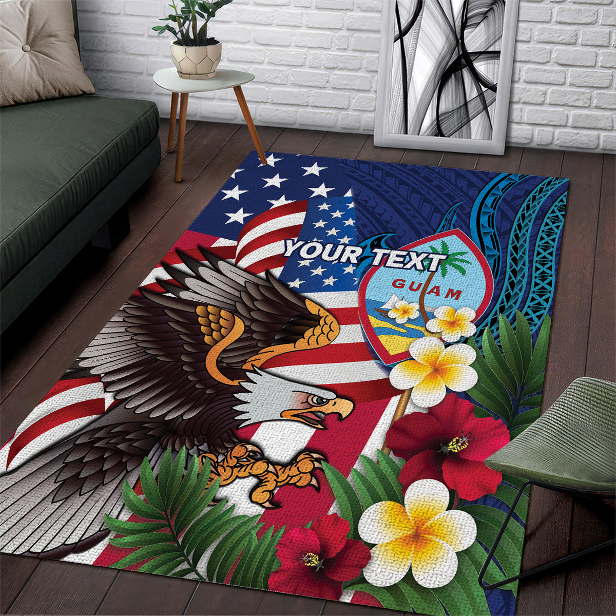 Personalised United States And Guam Area Rug USA Eagle With Guahan Seal Tropical Vibes - Wonder Print Shop