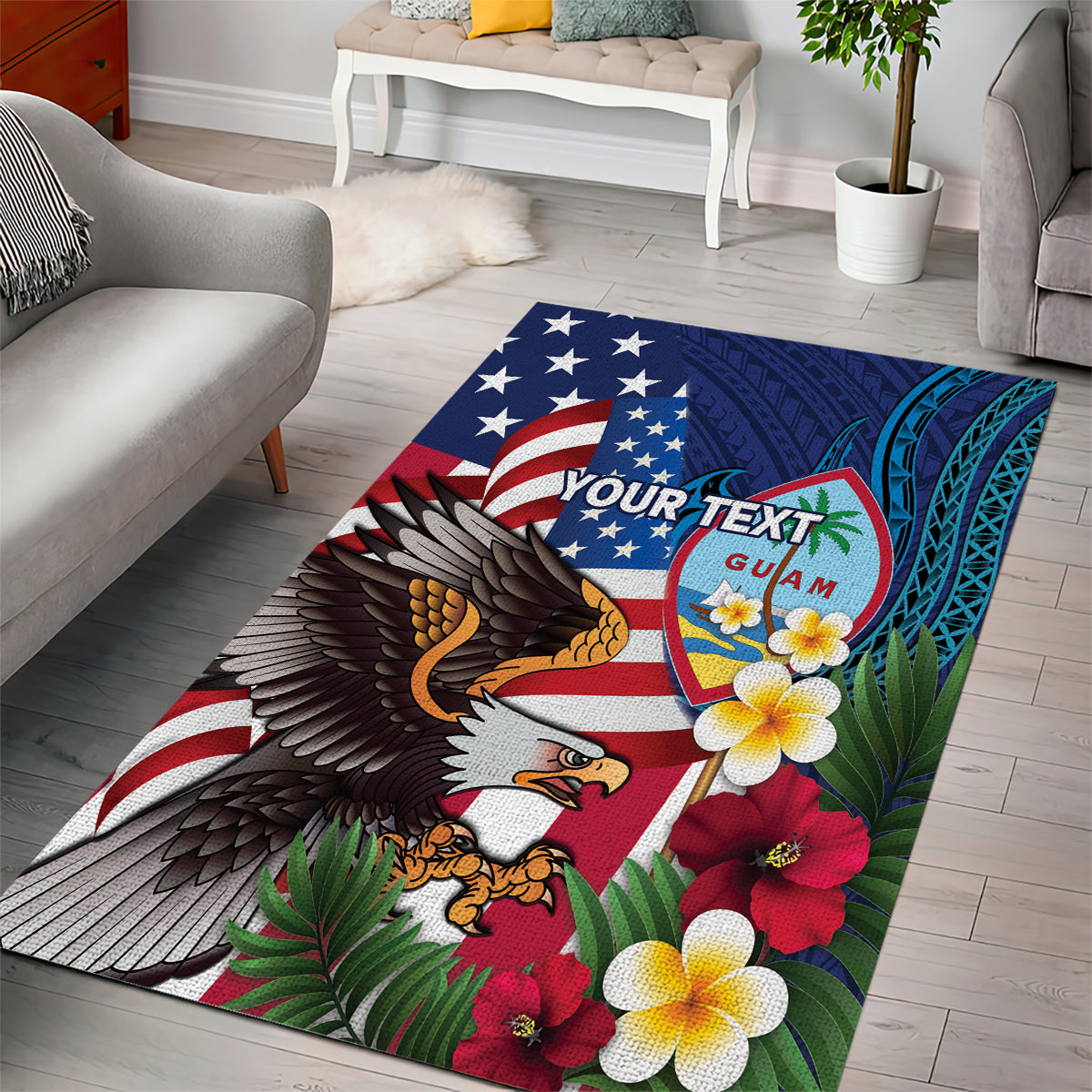 Personalised United States And Guam Area Rug USA Eagle With Guahan Seal Tropical Vibes - Wonder Print Shop