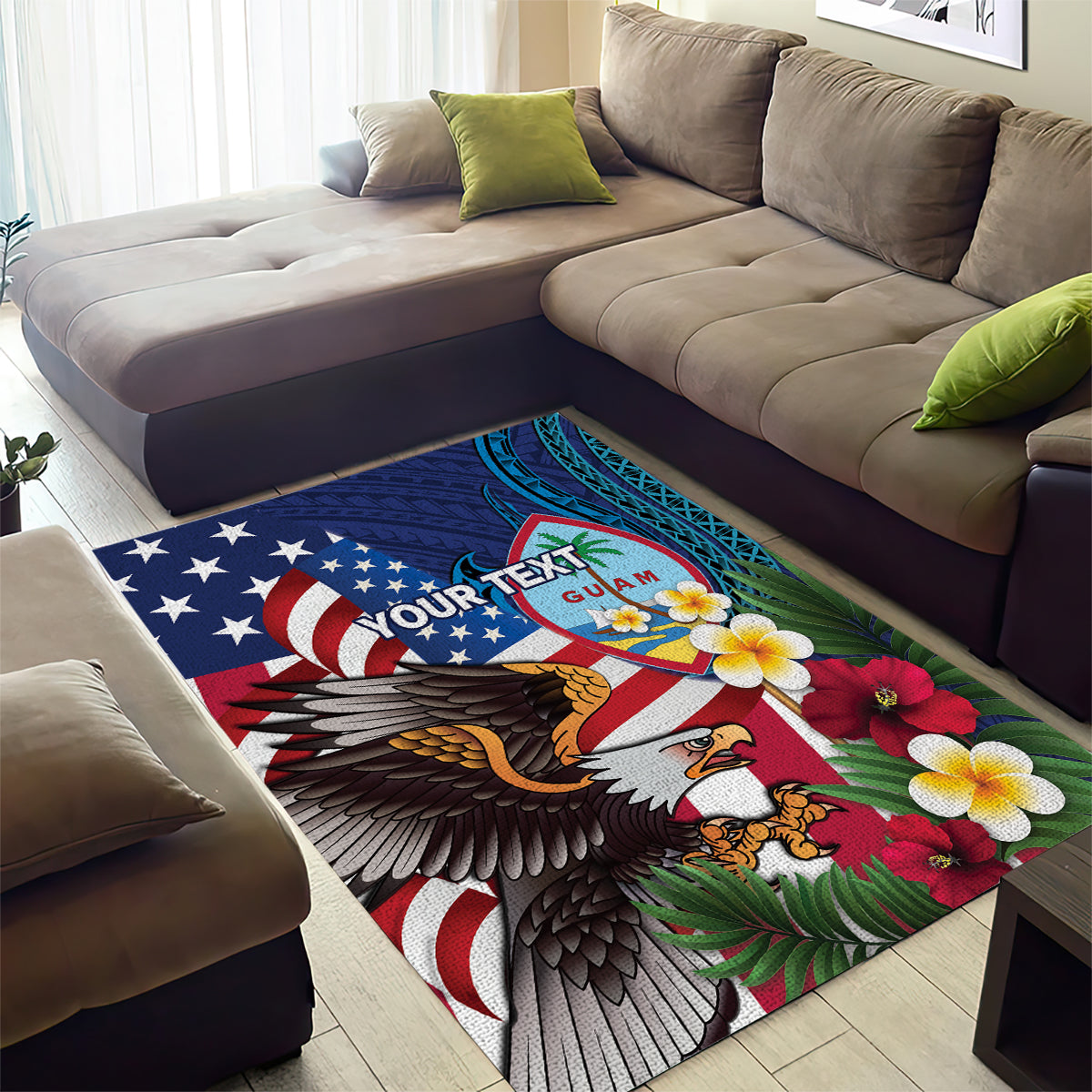 Personalised United States And Guam Area Rug USA Eagle With Guahan Seal Tropical Vibes - Wonder Print Shop