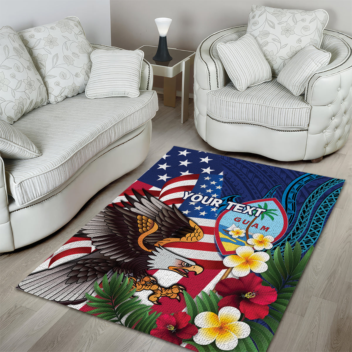 Personalised United States And Guam Area Rug USA Eagle With Guahan Seal Tropical Vibes - Wonder Print Shop