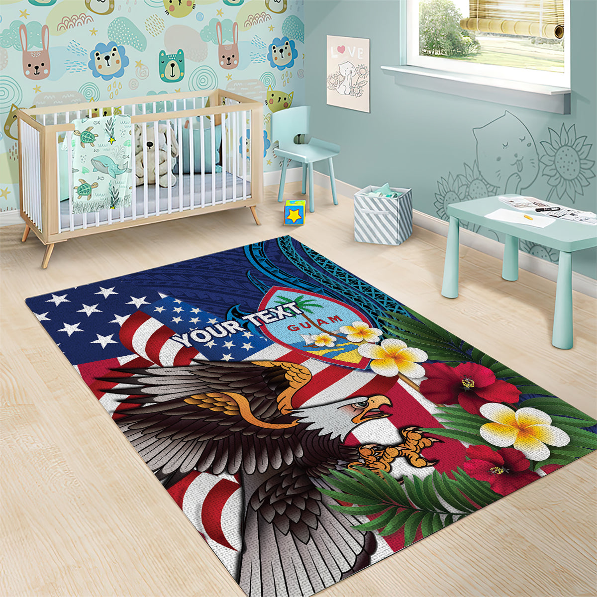 Personalised United States And Guam Area Rug USA Eagle With Guahan Seal Tropical Vibes - Wonder Print Shop